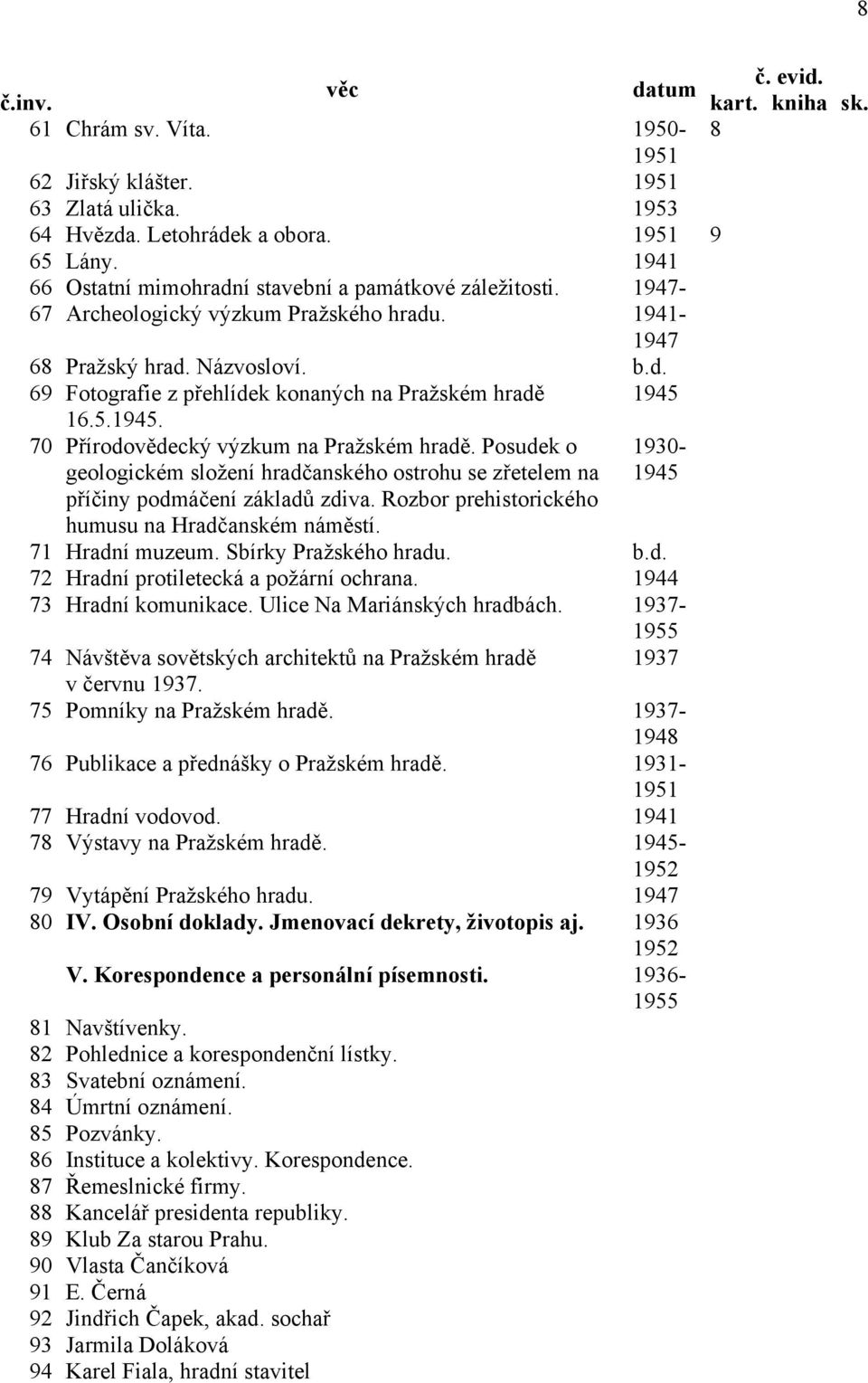 5.. 70 Přírodovědecký výzkum na Pražském hradě. Posudek o geologickém složení hradčanského ostrohu se zřetelem na 1930- příčiny podmáčení základů zdiva.