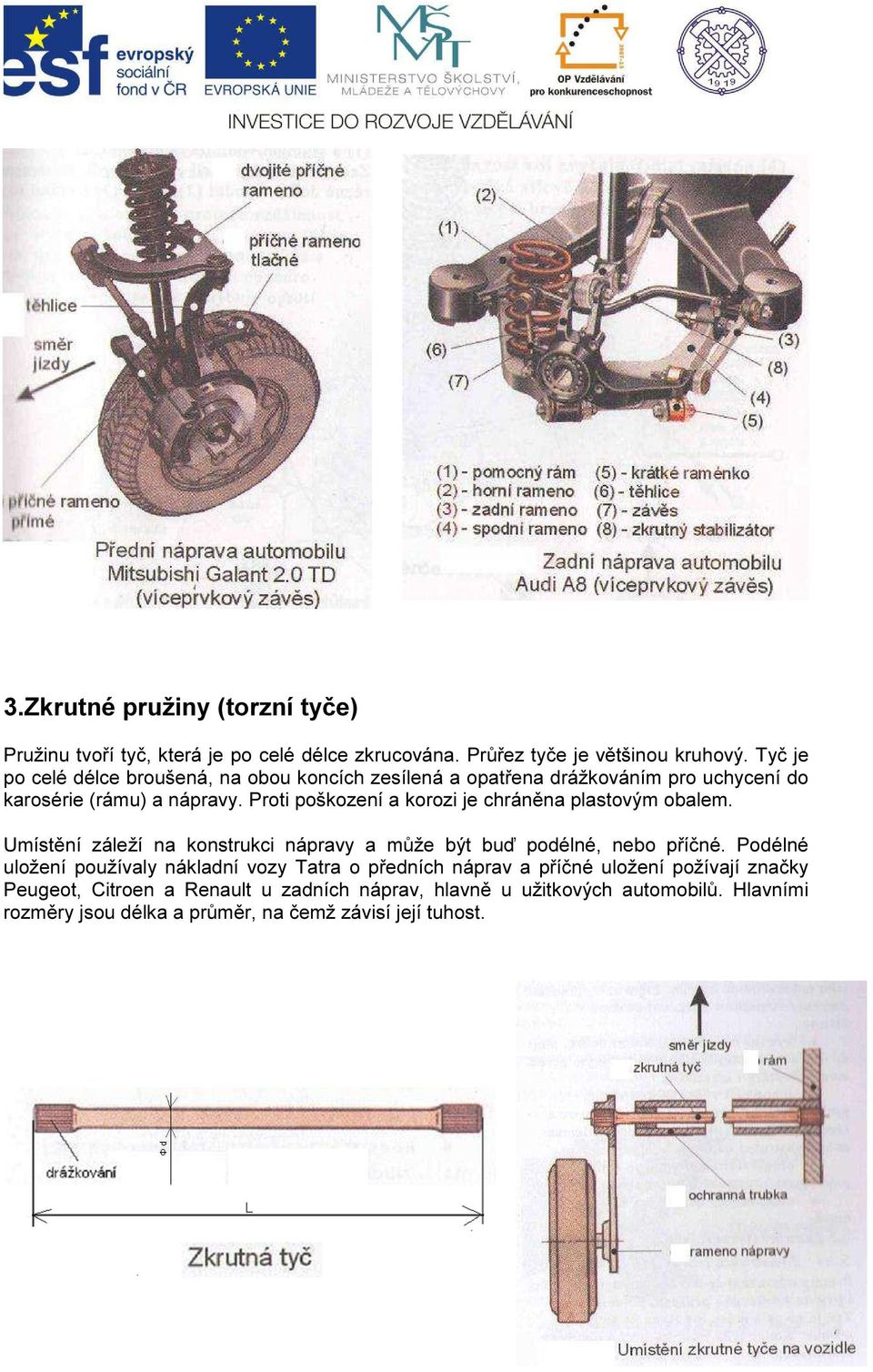 Proti poškození a korozi je chráněna plastovým obalem. Umístění záleží na konstrukci nápravy a může být buď podélné, nebo příčné.