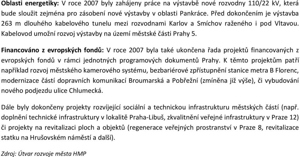 Financováno z evropských fondů: V roce 2007 byla také ukončena řada projektů financovaných z evropských fondů v rámci jednotných programových dokumentů Prahy.