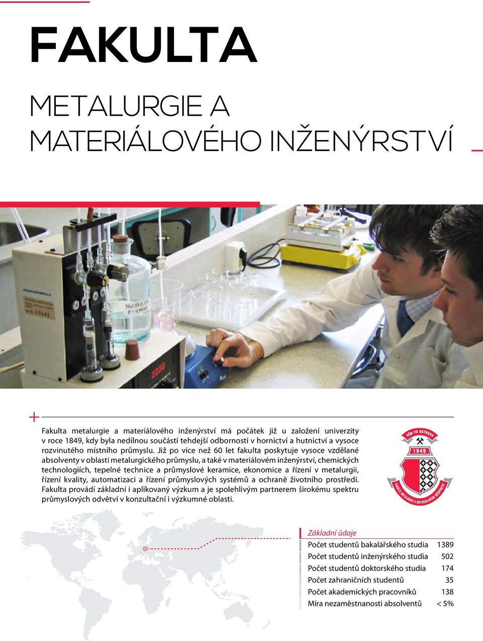 Již po více než 60 let fakulta poskytuje vysoce vzdělané absolventy v oblasti metalurgického průmyslu, a také v materiálovém inženýrství, chemických technologiích, tepelné technice a průmyslové