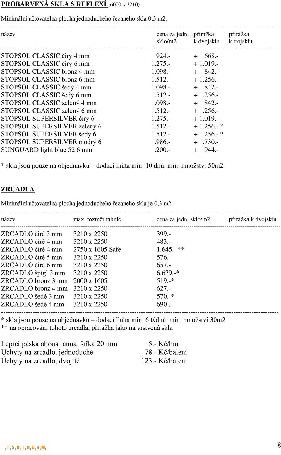 přirážka přirážka sklo/m2 k dvojsklu k trojsklu ----------------------------------------------------------------------------------------------------------------------------------- ----- STOPSOL