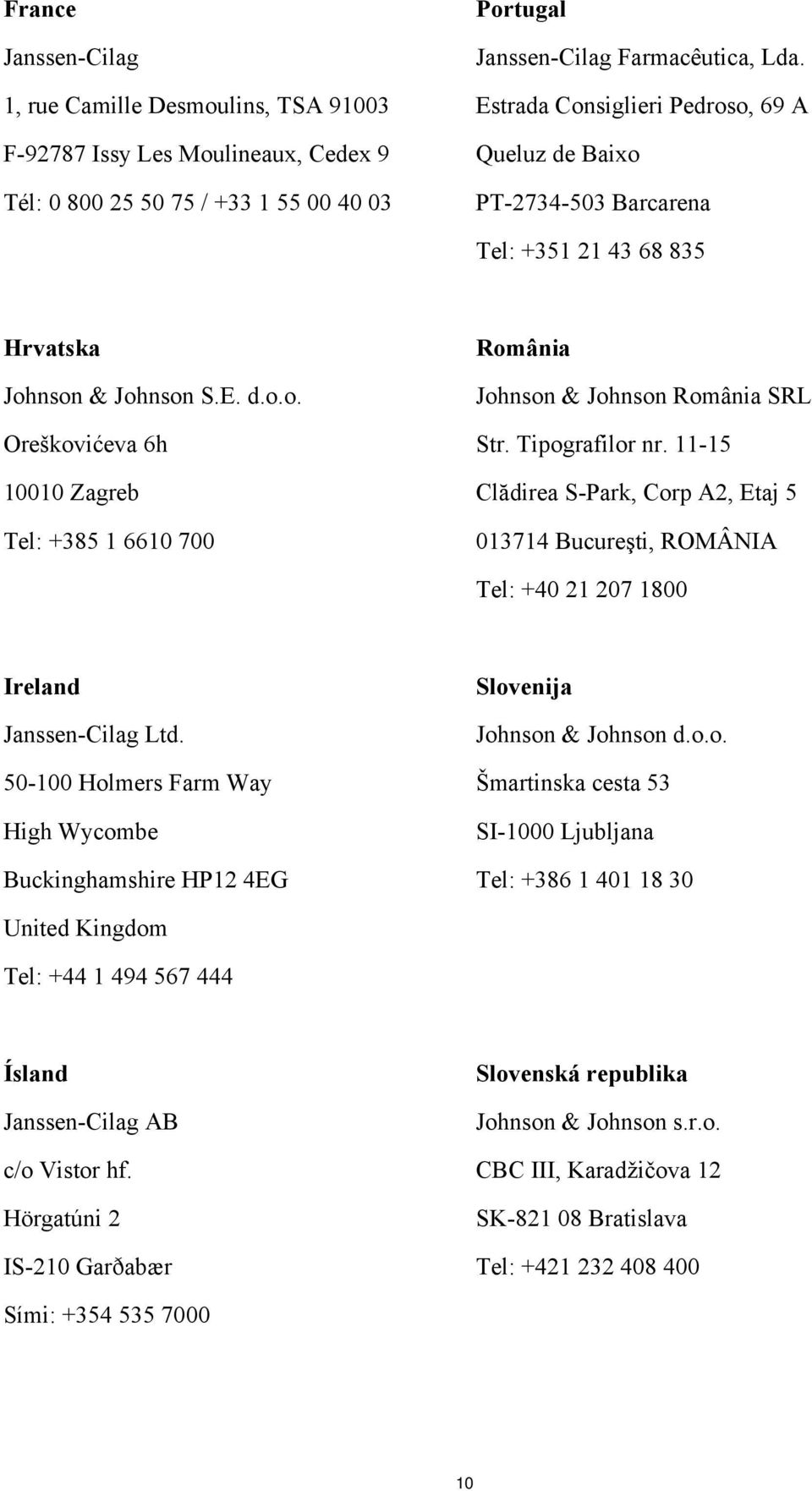 Tipografilor nr. 11-15 Clădirea S-Park, Corp A2, Etaj 5 013714 Bucureşti, ROMÂNIA Tel: +40 21 207 1800 Ireland Janssen-Cilag Ltd.