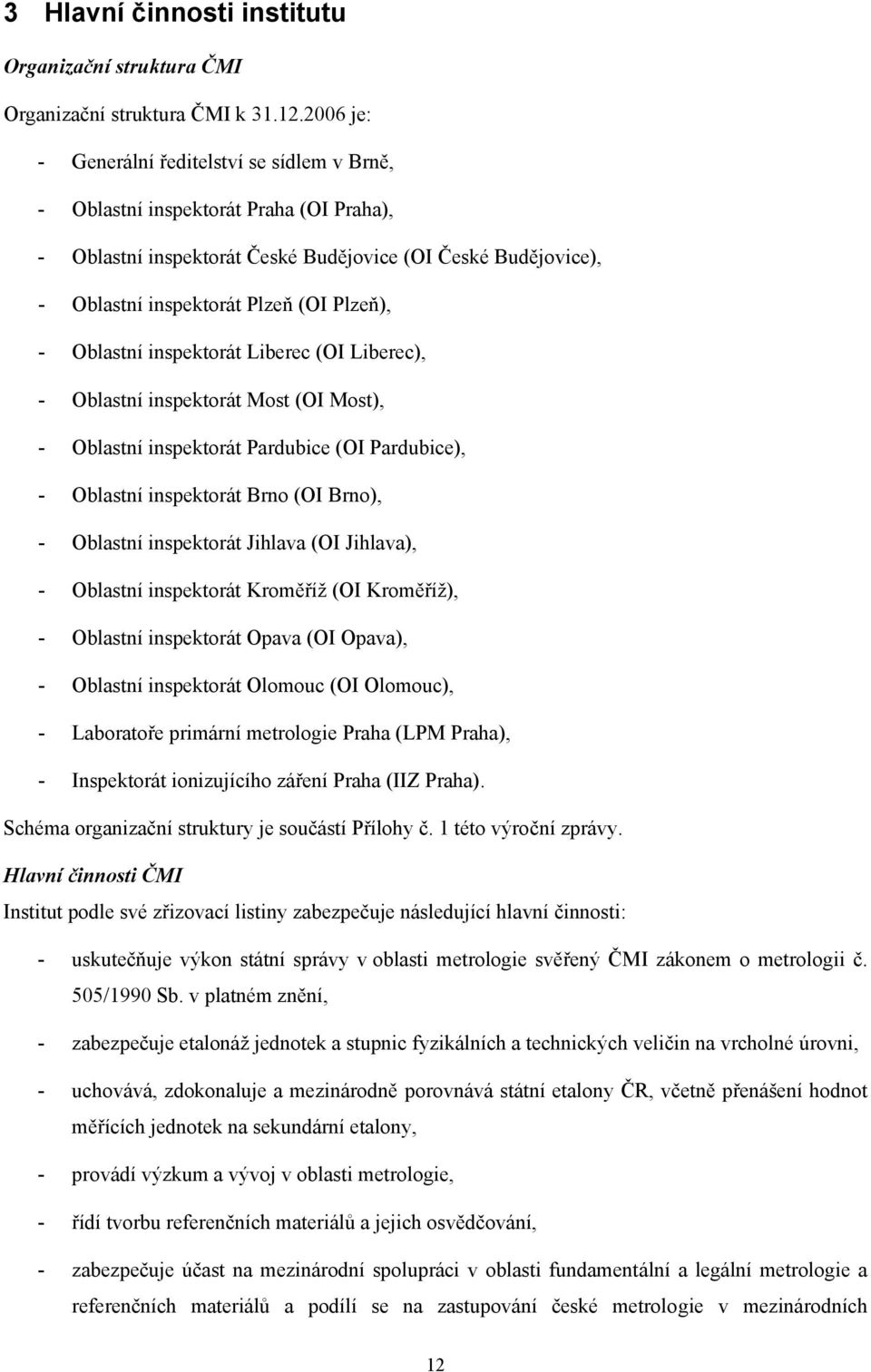 Oblastní inspektorát Liberec (OI Liberec), - Oblastní inspektorát Most (OI Most), - Oblastní inspektorát Pardubice (OI Pardubice), - Oblastní inspektorát Brno (OI Brno), - Oblastní inspektorát