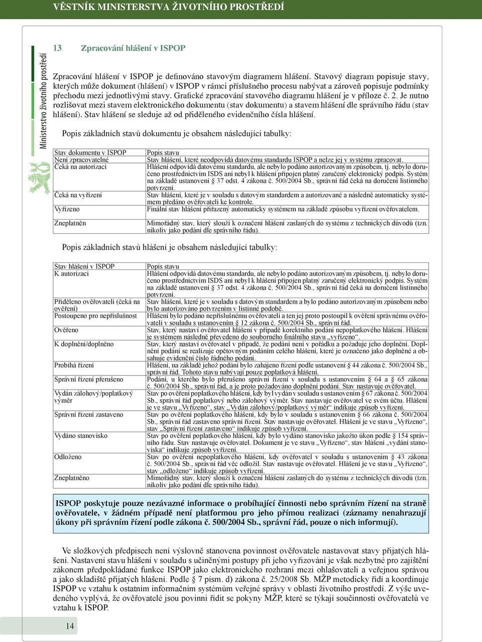 Grafické zpracování stavového diagramu hlášení je v příloze č. 2. Je nutno rozlišovat mezi stavem elektronického dokumentu (stav dokumentu) a stavem hlášení dle správního řádu (stav hlášení).