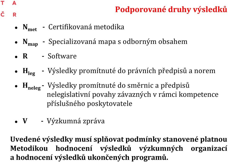 nelegislativní povahy závazných v rámci kompetence příslušného poskytovatele V - Výzkumná zpráva Uvedené výsledky musí