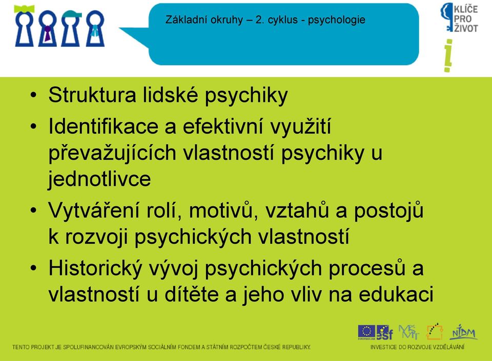 využití převažujících vlastností psychiky u jednotlivce Vytváření rolí,