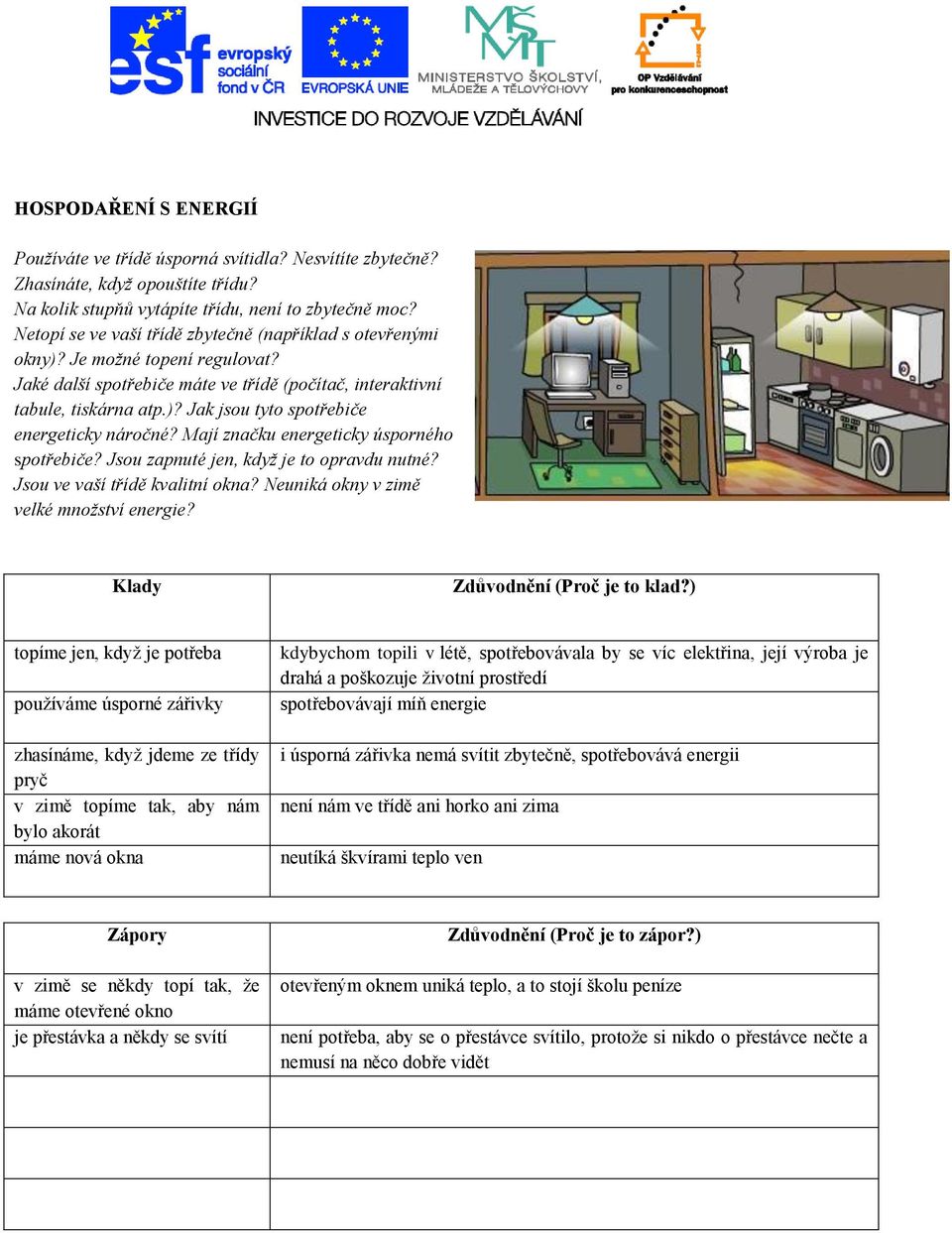 Mají značku energeticky úsporného spotřebiče? Jsou zapnuté jen, když je to opravdu nutné? Jsou ve vaší třídě kvalitní okna? Neuniká okny v zimě velké množství energie?