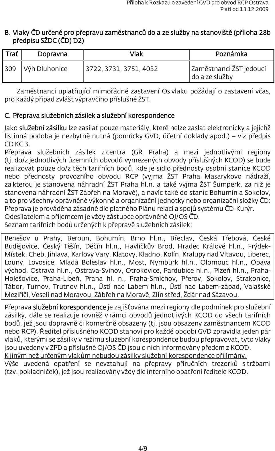 Přeprava služebních zásilek a služební korespondence Jako služební zásilku lze zasílat pouze materiály, které nelze zaslat elektronicky a jejichž listinná podoba je nezbytně nutná (pomůcky GVD,