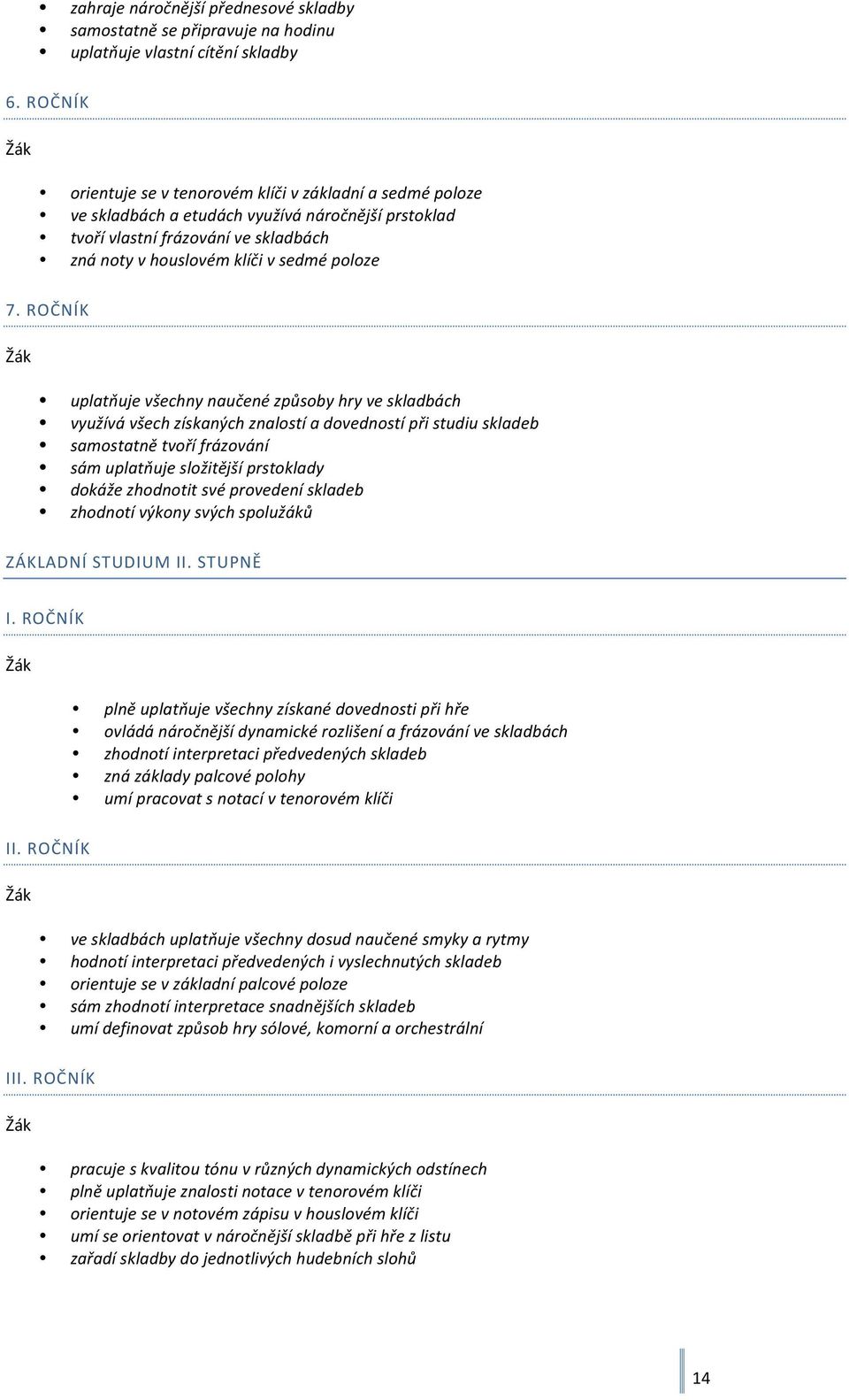 ROČNÍK uplatňuje všechny naučené způsoby hry ve skladbách využívá všech získaných znalostí a dovedností při studiu skladeb samostatně tvoří frázování sám uplatňuje složitější prstoklady dokáže