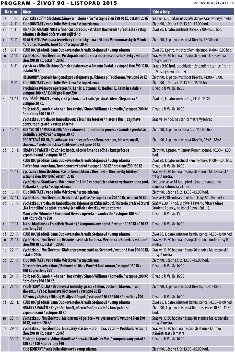 patro, místnost Dřevák, 9:00 10:30 hod. zdarma a drobné občerstvení zajištěno! čt 5. 11. FILATELISTÉ / Poštovna teoreticky i prakticky na příkladu Velkomoravských Mikulčic Život 90, 1.