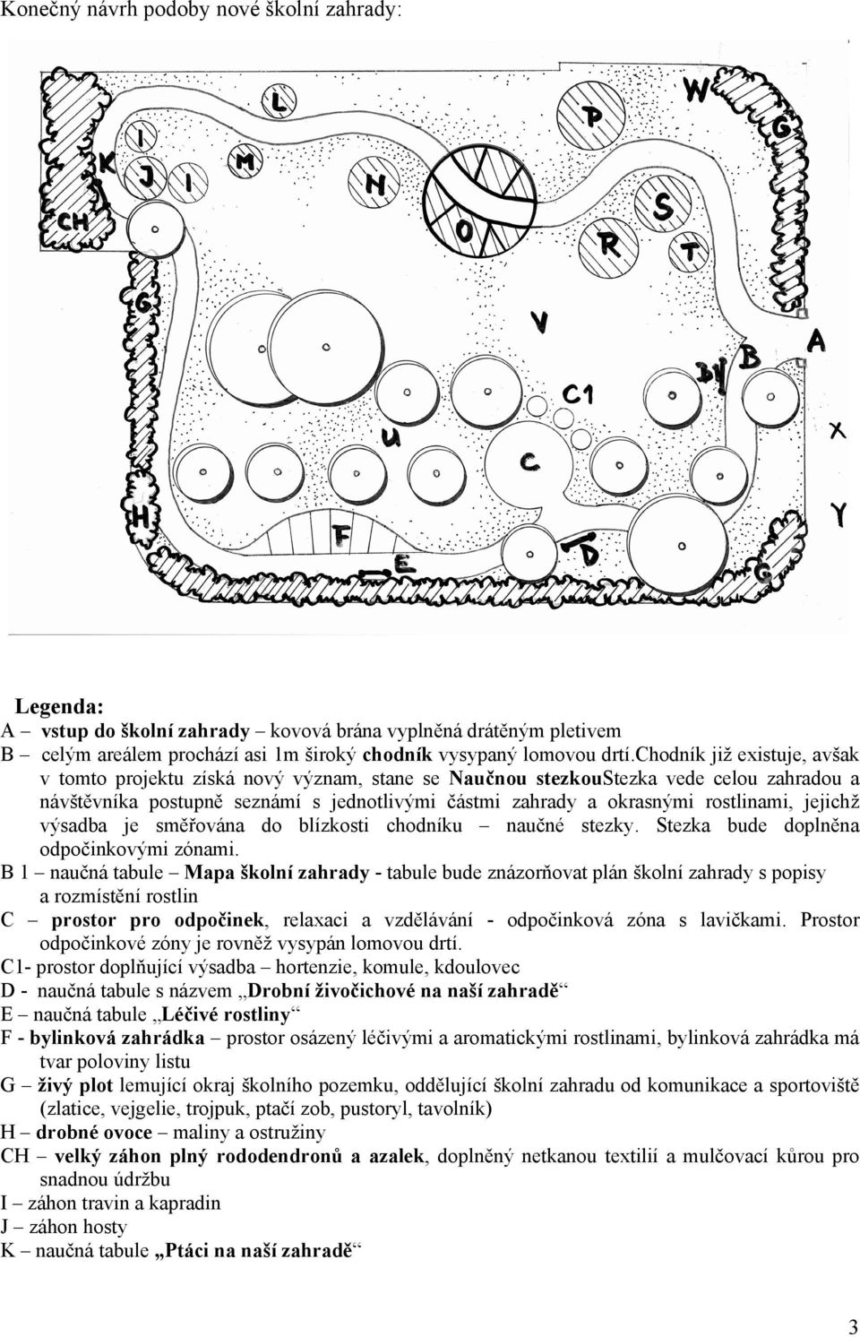 jejichž výsadba je směřována do blízkosti chodníku naučné stezky. Stezka bude doplněna odpočinkovými zónami.