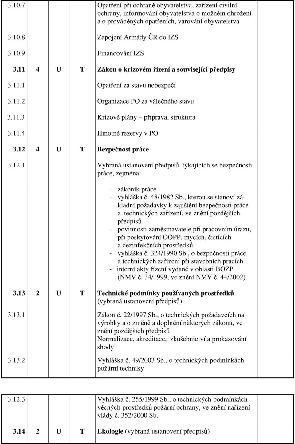 12 4 U T Bezpečnost práce 3.12.1 Vybraná ustanovení předpisů, týkajících se bezpečnosti práce, zejména: - zákoník práce - vyhláška č. 48/1982 Sb.