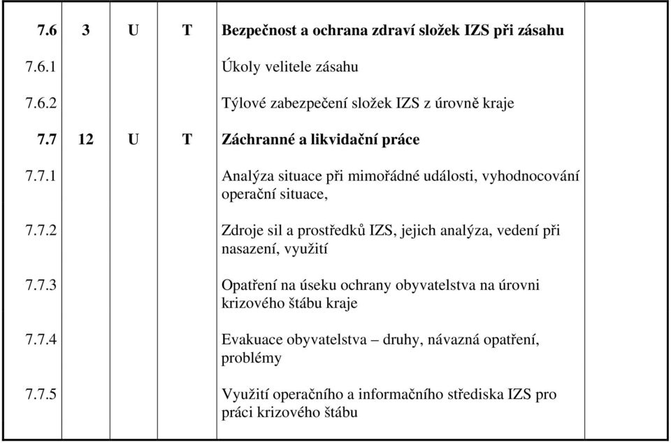 7.3 Opatření na úseku ochrany obyvatelstva na úrovni krizového štábu kraje 7.7.4 Evakuace obyvatelstva druhy, návazná opatření, problémy 7.