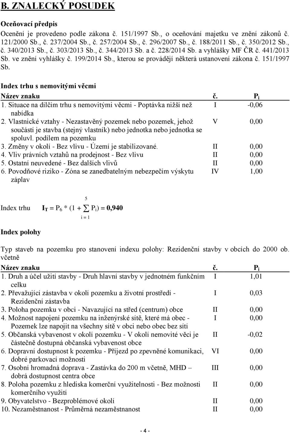 , kterou se provádějí některá ustanovení zákona č. 151/1997 Sb. Index trhu s nemovitými věcmi Název znaku č. P i 1. Situace na dílčím trhu s nemovitými věcmi - Poptávka nižší než I -0,06 nabídka 2.