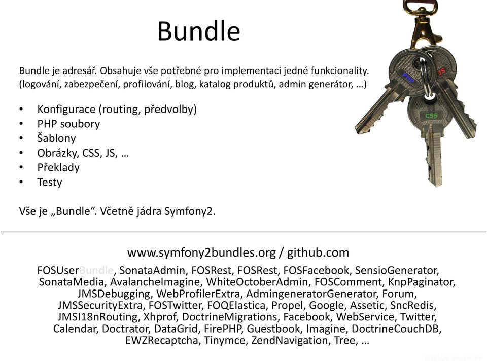 Včetně jádra Symfony2. www.symfony2bundles.org / github.