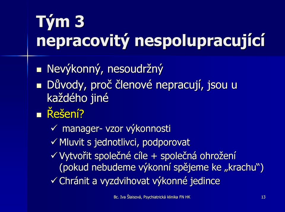 manager- vzor výkonnosti Mluvit s jednotlivci, podporovat Vytvořit společné cíle +