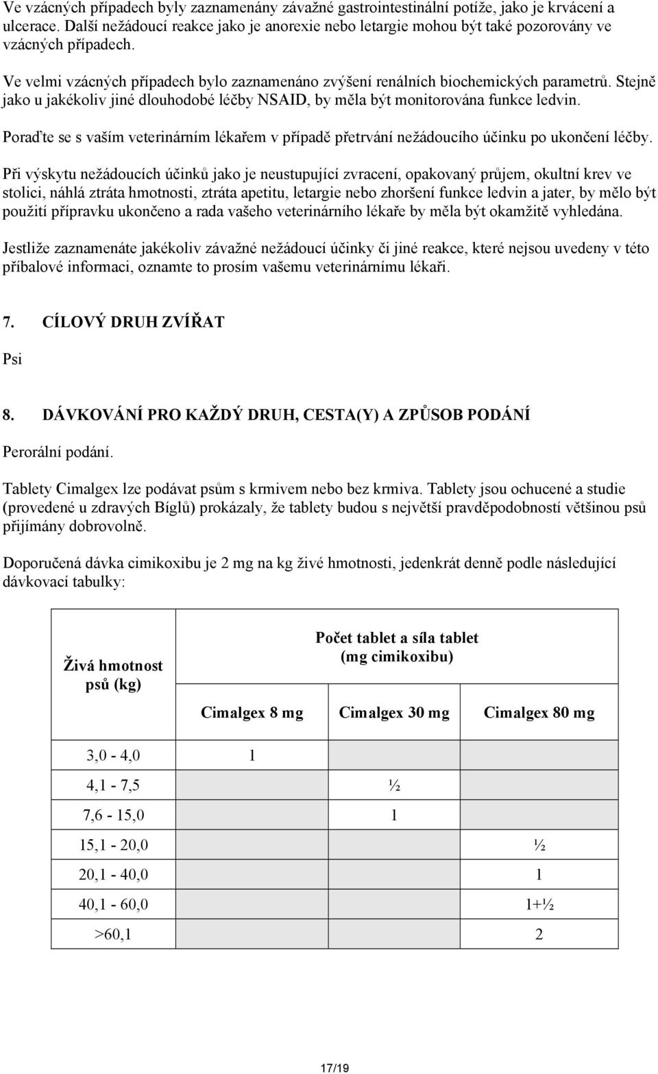 Stejně jako u jakékoliv jiné dlouhodobé léčby NSAID, by měla být monitorována funkce ledvin. Poraďte se s vaším veterinárním lékařem v případě přetrvání nežádoucího účinku po ukončení léčby.