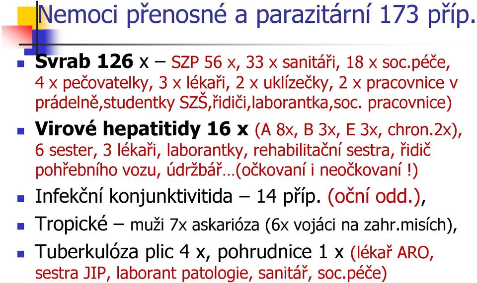 pracovnice) Virové hepatitidy 16 x (A 8x, B 3x, E 3x, chron.