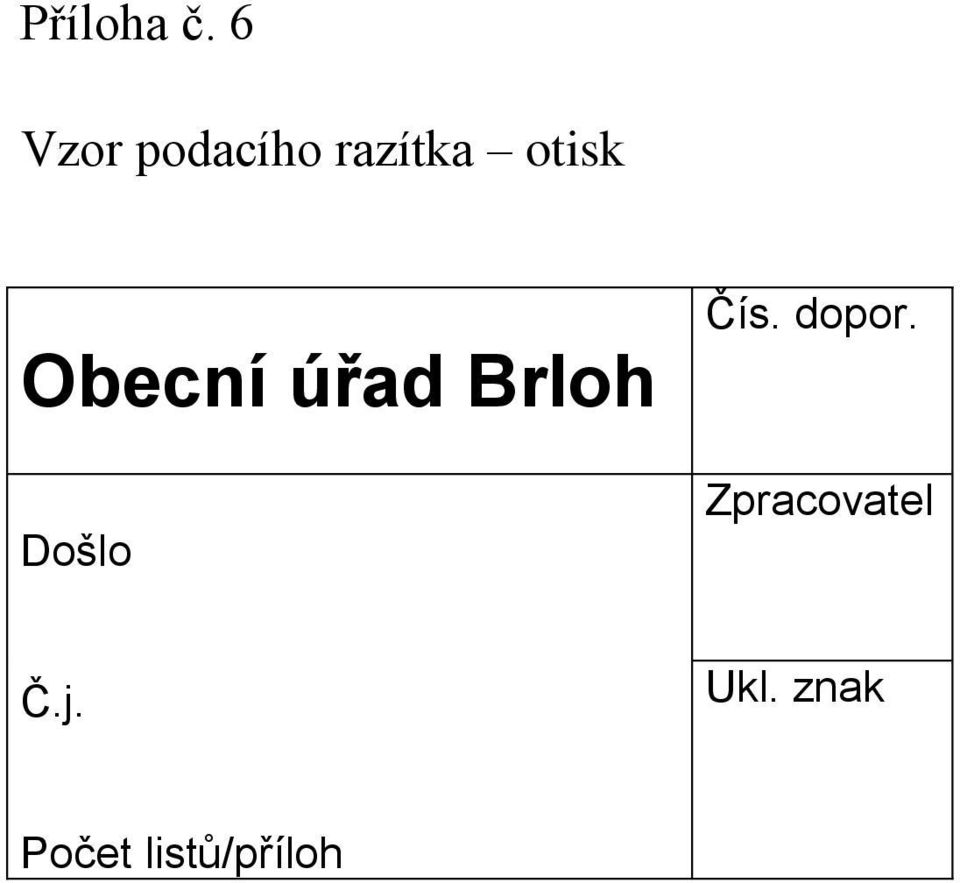 Obecní úřad Brloh Došlo Čís.