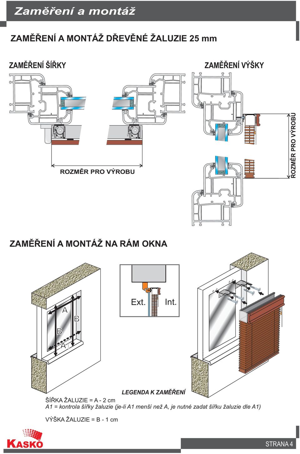 OKNA ŠÍØKA ŽALUZIE = A - 2 cm A1 = kontrola šíøky žaluzie (je-li A1 menší