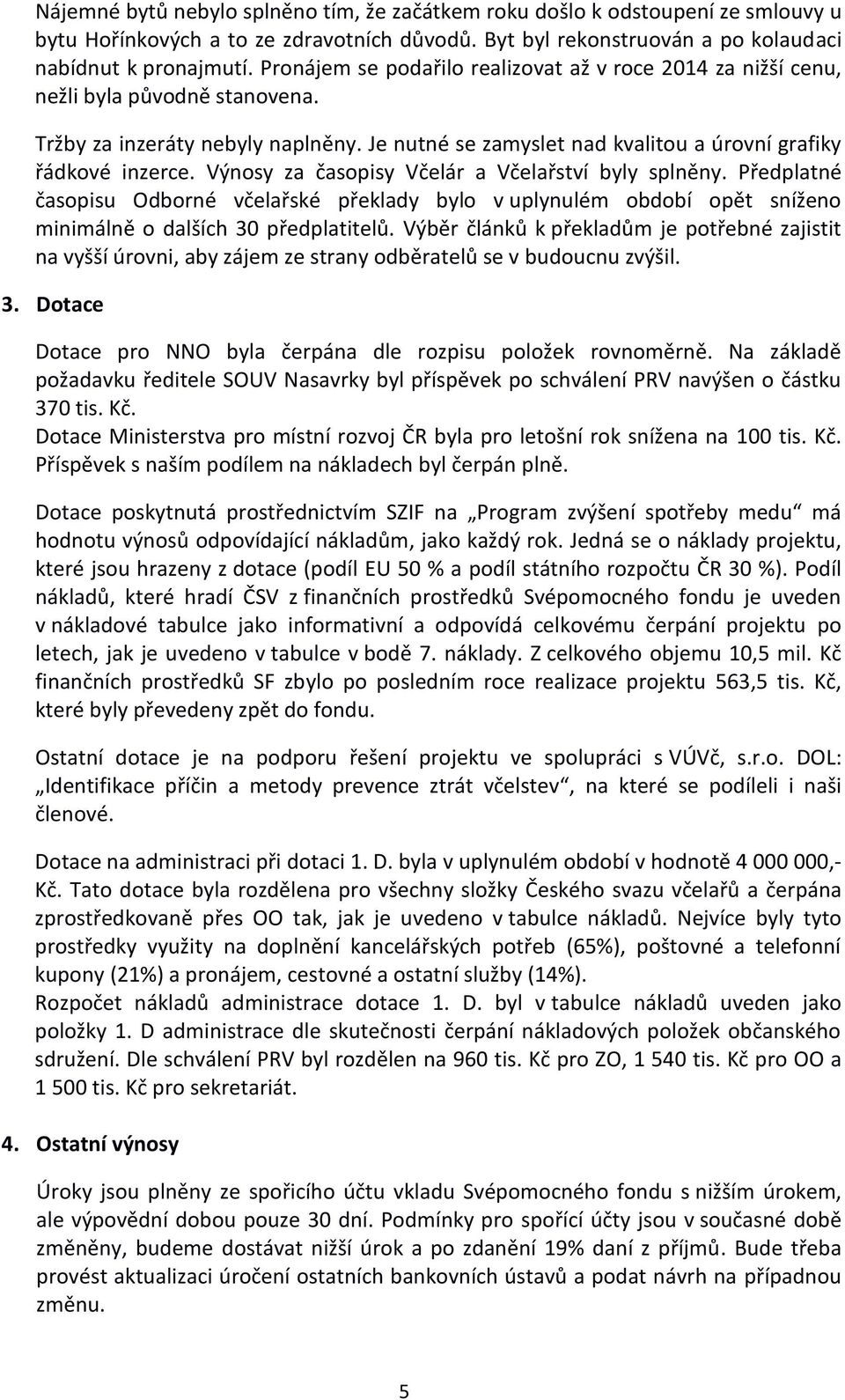 Výnosy za časopisy Včelár a Včelařství byly splněny. Předplatné časopisu Odborné včelařské překlady bylo v uplynulém období opět sníženo minimálně o dalších 30 předplatitelů.