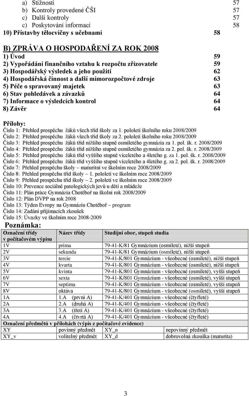 závazků 64 7) Informace o výsledcích kontrol 64 8) Závěr 64 Přílohy: Číslo 1: Přehled prospěchu žáků všech tříd školy za 1.