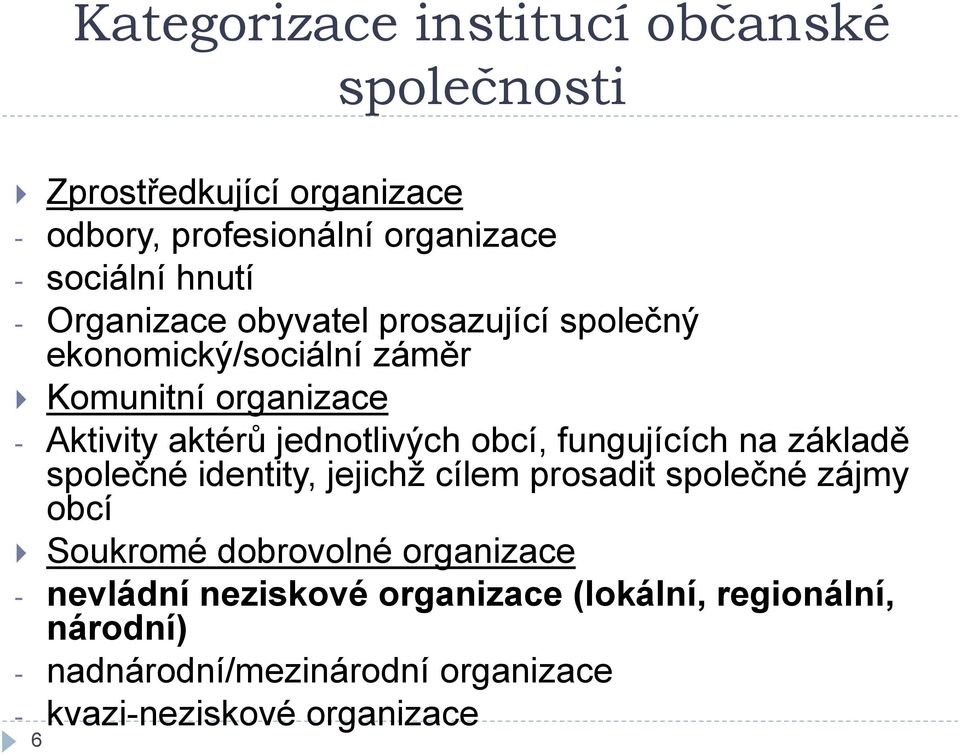obcí, fungujících na základě společné identity, jejichţ cílem prosadit společné zájmy obcí Soukromé dobrovolné organizace -