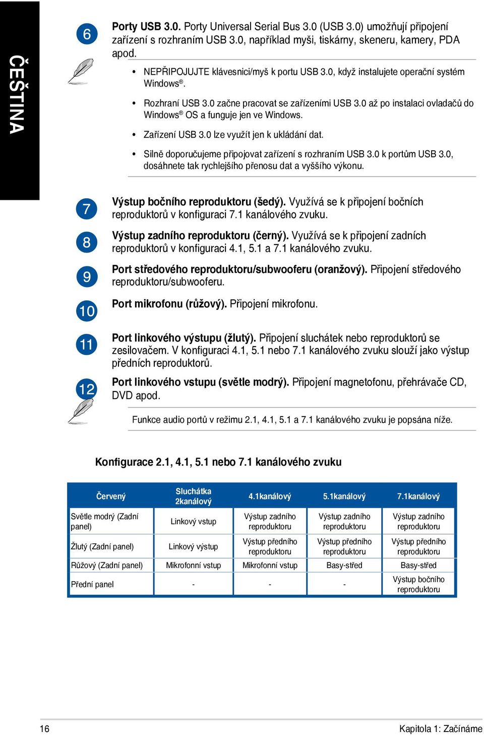 0 lze využít jen k ukládání dat. Silně doporučujeme připojovat zařízení s rozhraním USB 3.0 k portům USB 3.0, dosáhnete tak rychlejšího přenosu dat a vyššího výkonu.