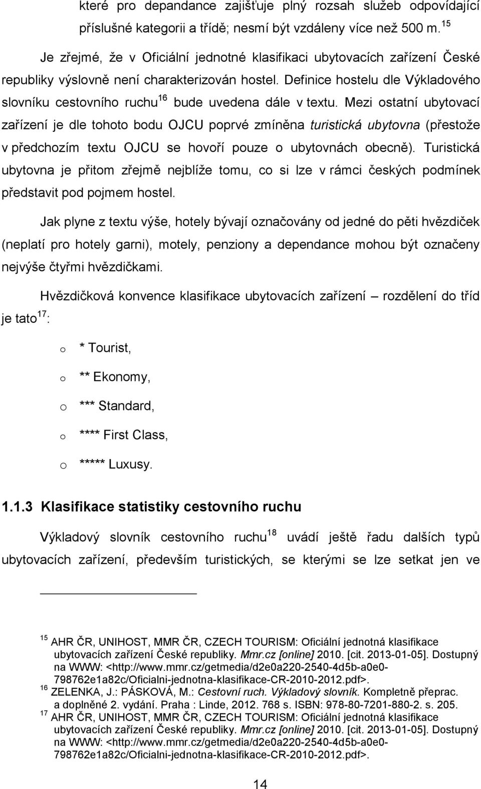 Definice hostelu dle Výkladového slovníku cestovního ruchu 16 bude uvedena dále v textu.