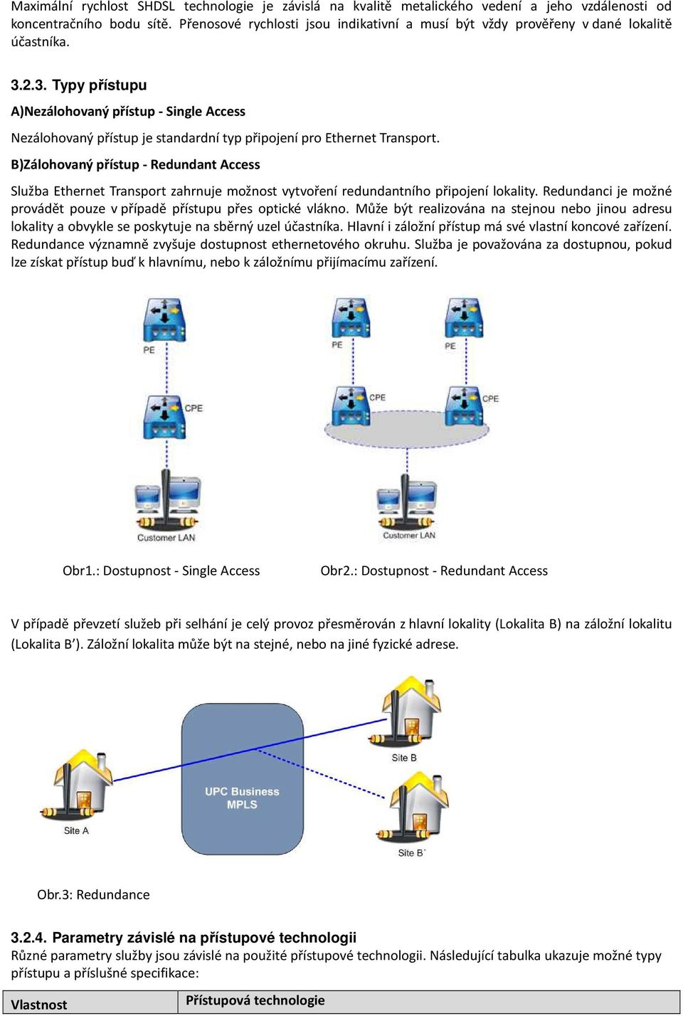 2.3. Typy přístupu A)Nezálohovaný přístup - Single Access Nezálohovaný přístup je standardní typ připojení pro Ethernet Transport.