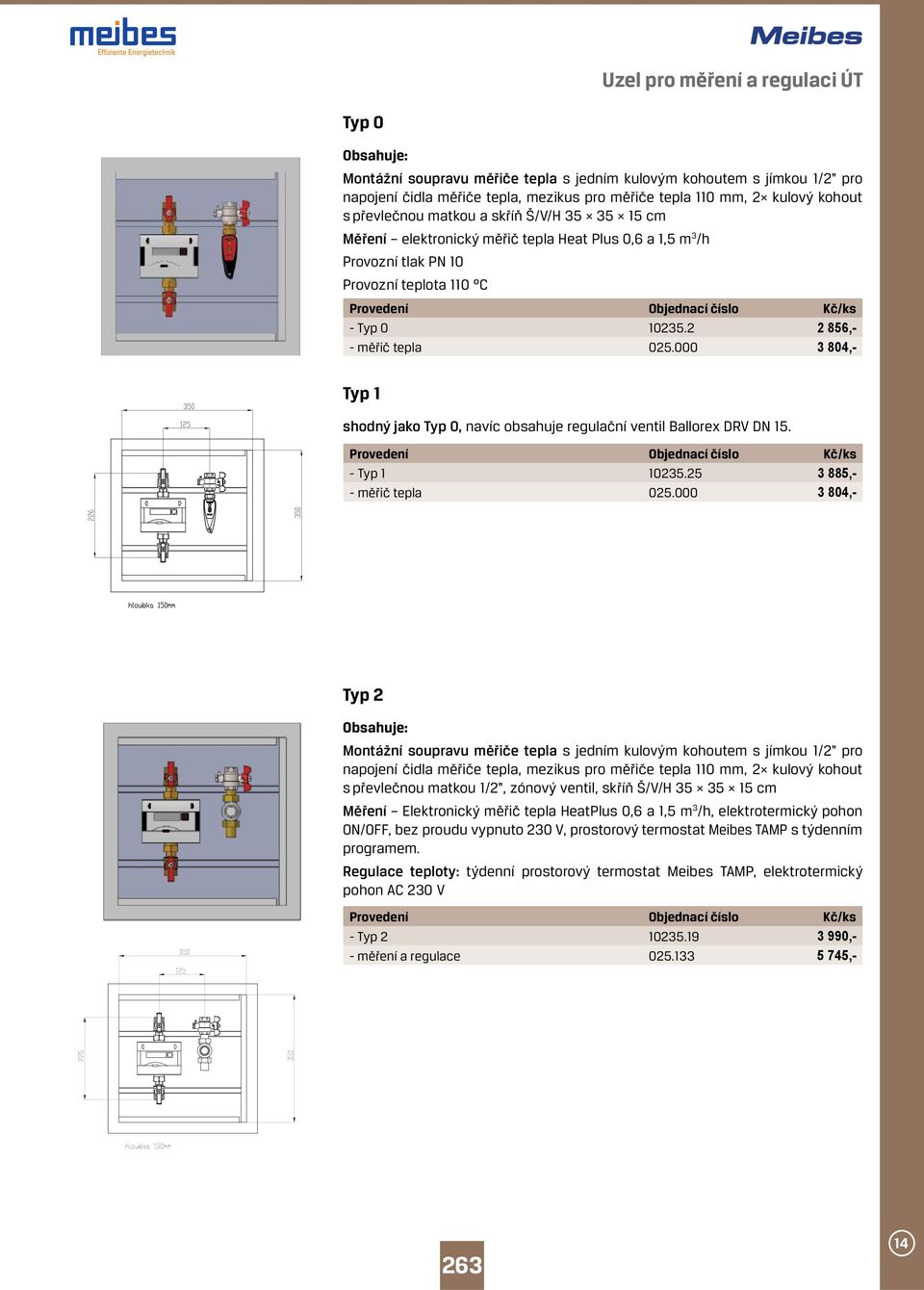 000 3 804,- Typ 1 shodný jako Typ 0, navíc obsahuje regulační ventil Ballorex DRV DN 15. - Typ 1 10235.25 3 885,- - měřič tepla 025.