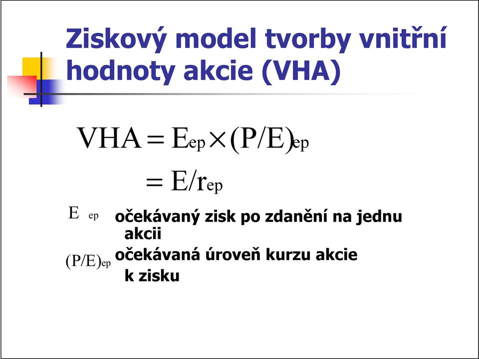 (P/E)ep očekávaný zisk po zdanění na