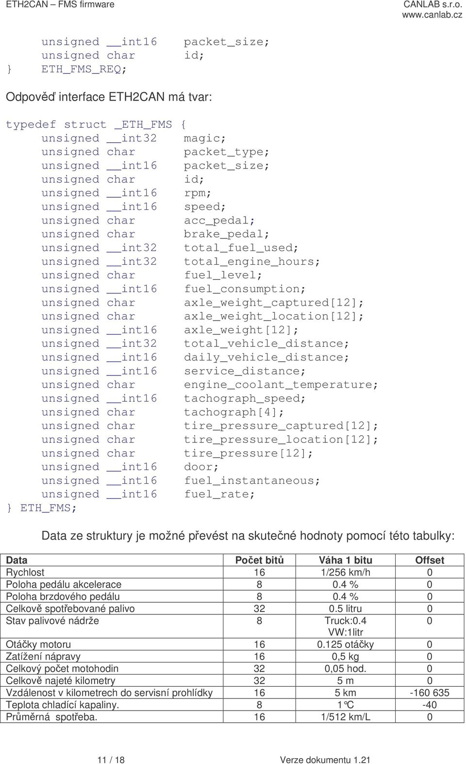 axle_weight[12]; unsigned int32 total_vehicle_distance; unsigned int16 daily_vehicle_distance; unsigned int16 service_distance; unsigned char engine_coolant_temperature; unsigned int16