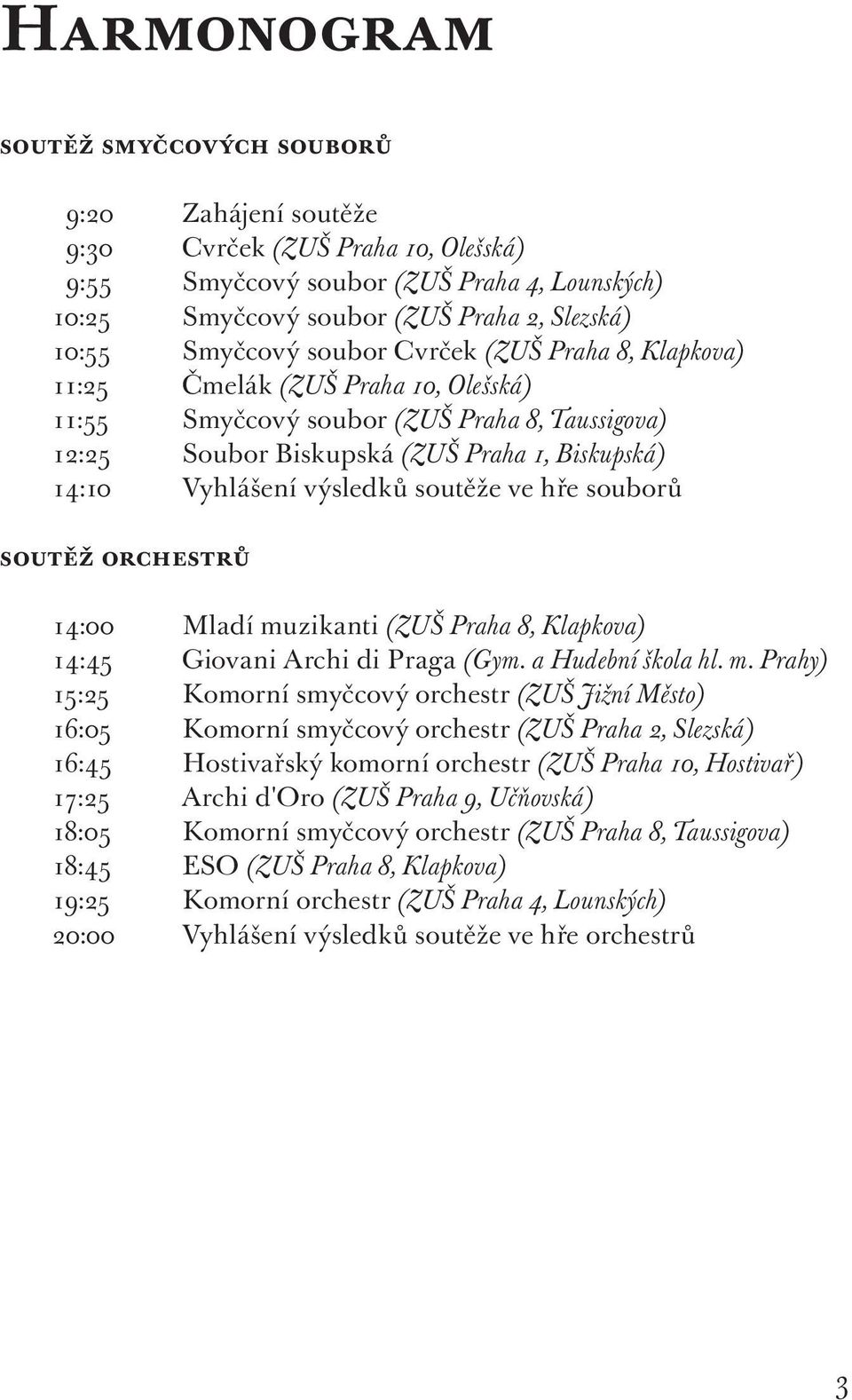 výsledků soutěže ve hře souborů soutěž orchestrů 14:00 Mladí mu