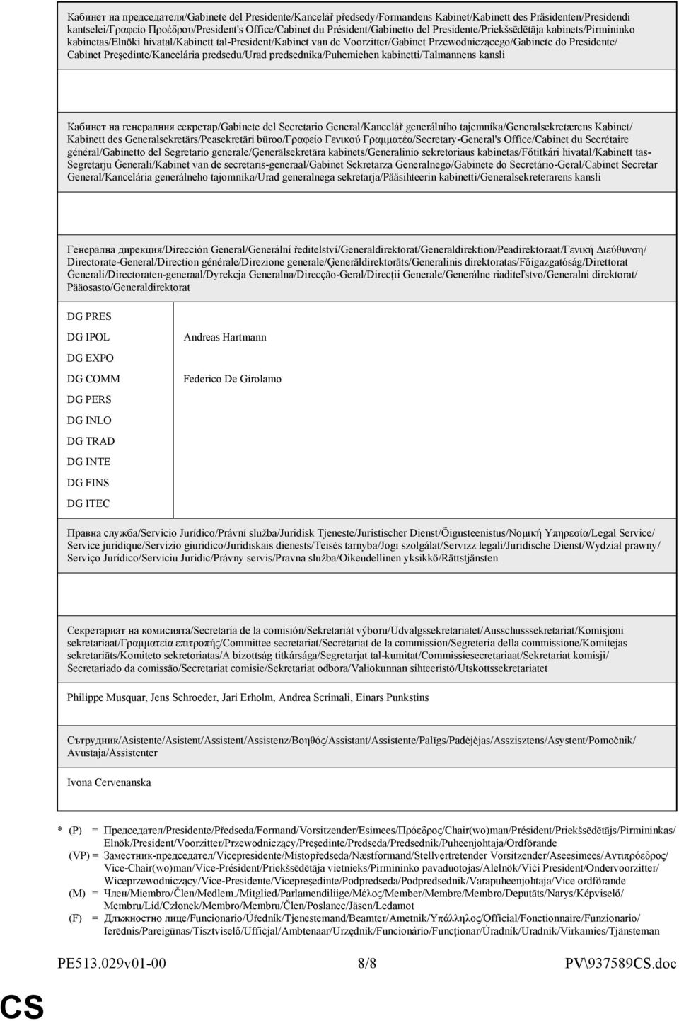 Preşedinte/Kancelária predsedu/urad predsednika/puhemiehen kabinetti/talmannens kansli Кабинет на генералния секретар/gabinete del Secretario General/Kancelář generálního tajemníka/generalsekretærens