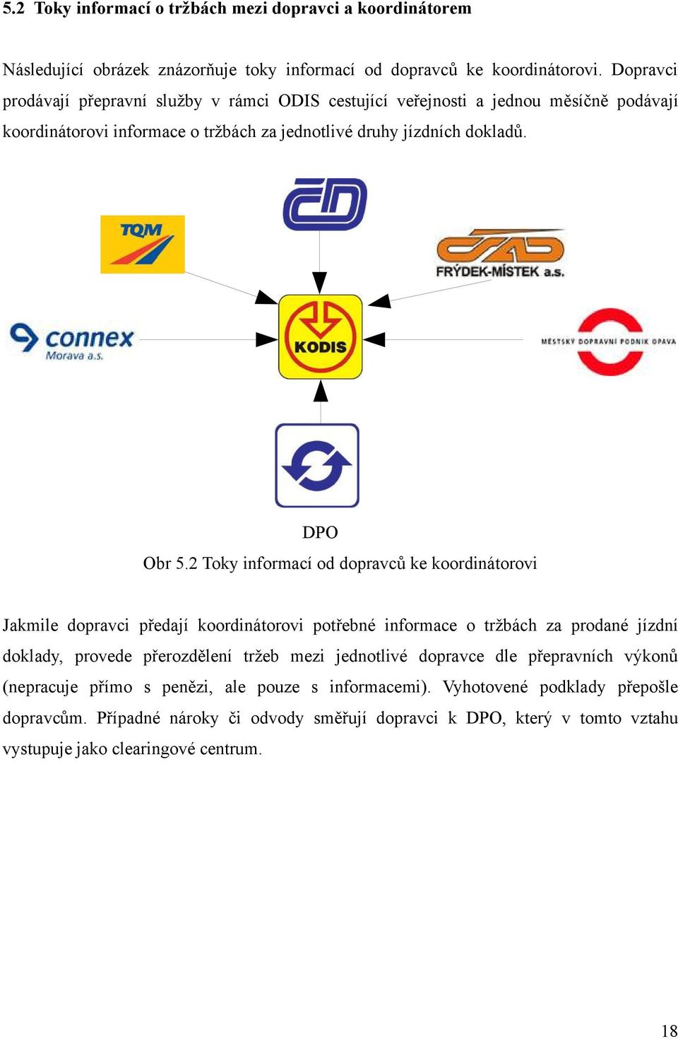 2 Toky informací od dopravců ke koordinátorovi Jakmile dopravci předají koordinátorovi potřebné informace o tržbách za prodané jízdní doklady, provede přerozdělení tržeb mezi