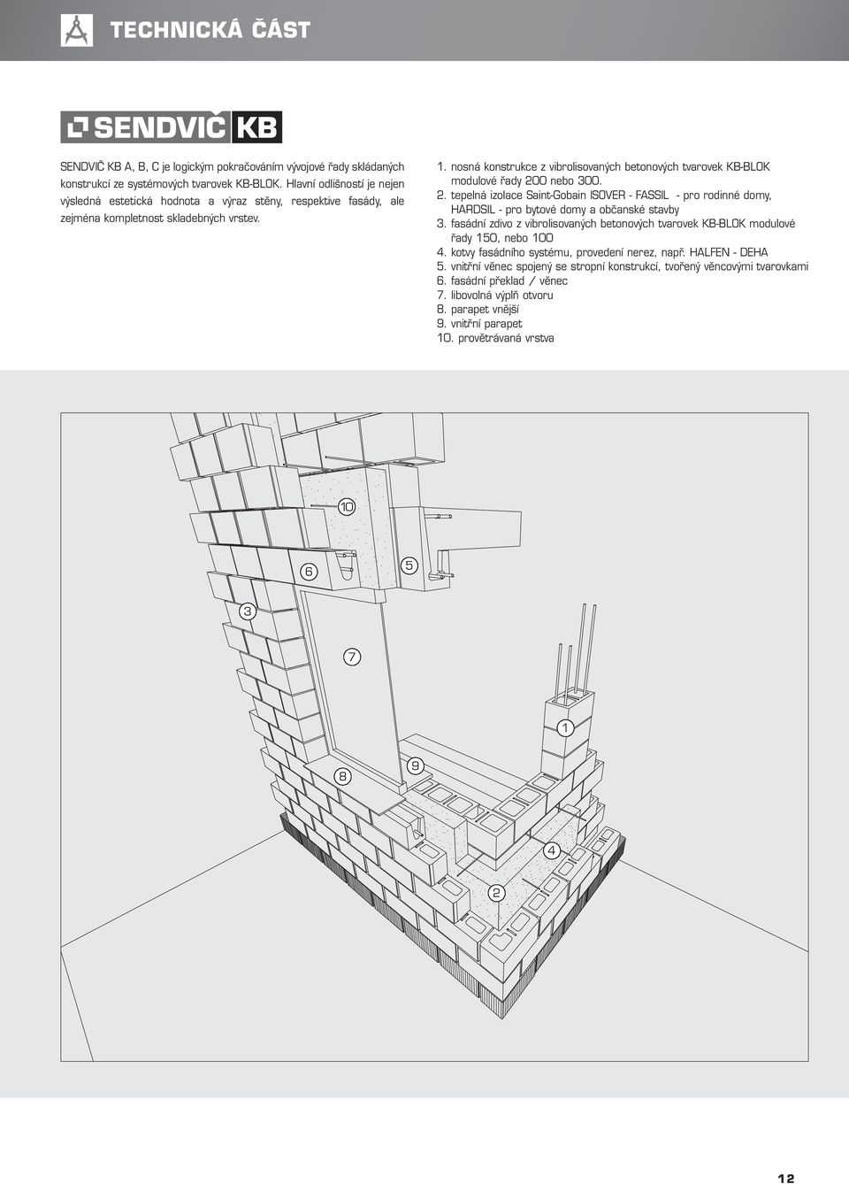 nosná konstrukce z vibrolisovaných betonových tvarovek KB-BLOK modulové řady 200 nebo 300. 2. tepelná izolace Saint-Gobain ISOVER - FASSIL - pro rodinné domy, HARDSIL - pro bytové domy a občanské stavby 3.