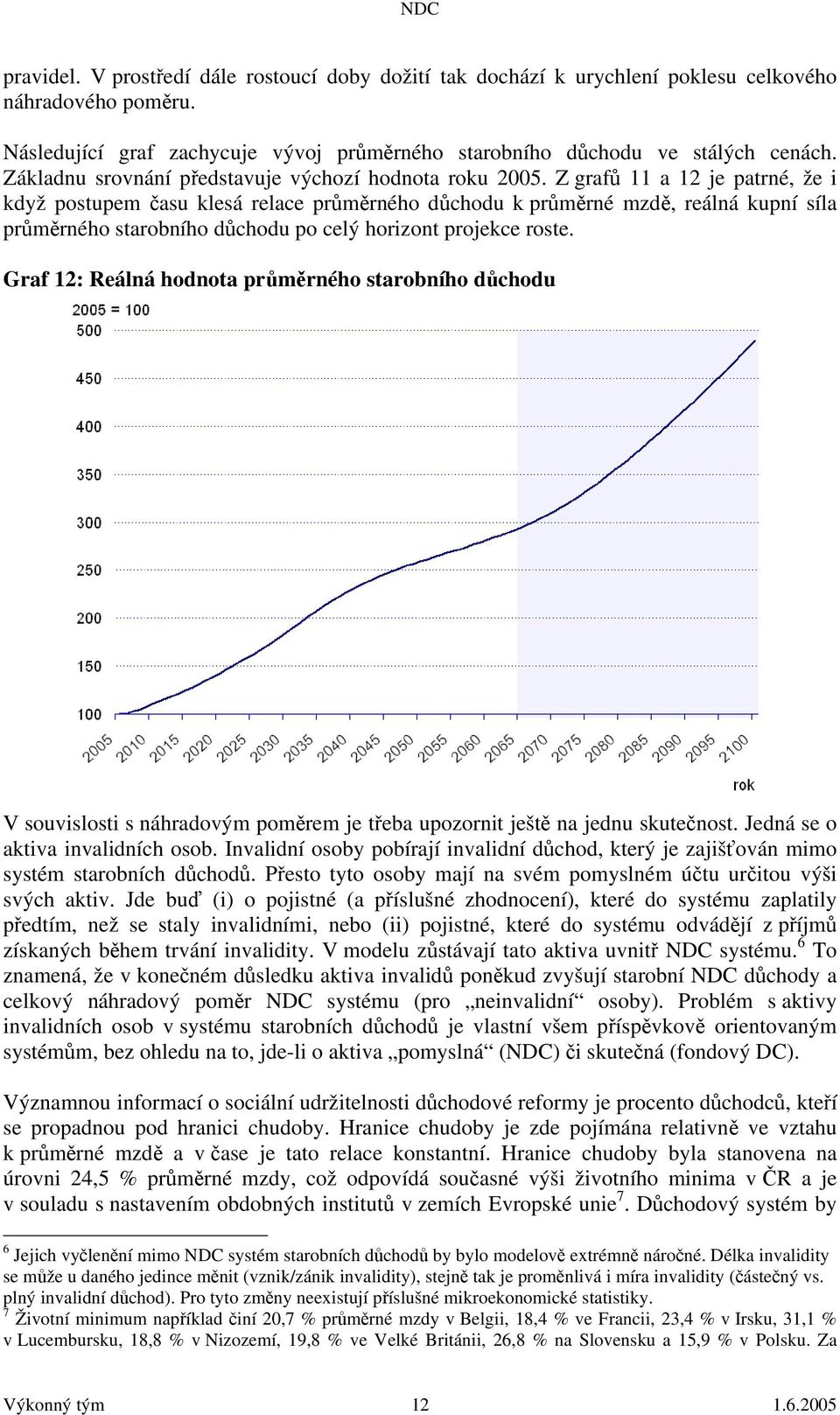 Z grafů 11 a 12 je patrné, že i když postupem času klesá relace průměrného důchodu k průměrné mzdě, reálná kupní síla průměrného starobního důchodu po celý horizont projekce roste.