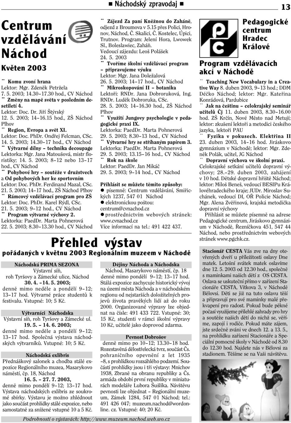 , CV Náchod Výtvarné dílny technika decoupage Lektorka: Mgr. Jana Matoušová, mistr floristiky; 14. 5. 2003; 8 12 nebo 13 17 hod.