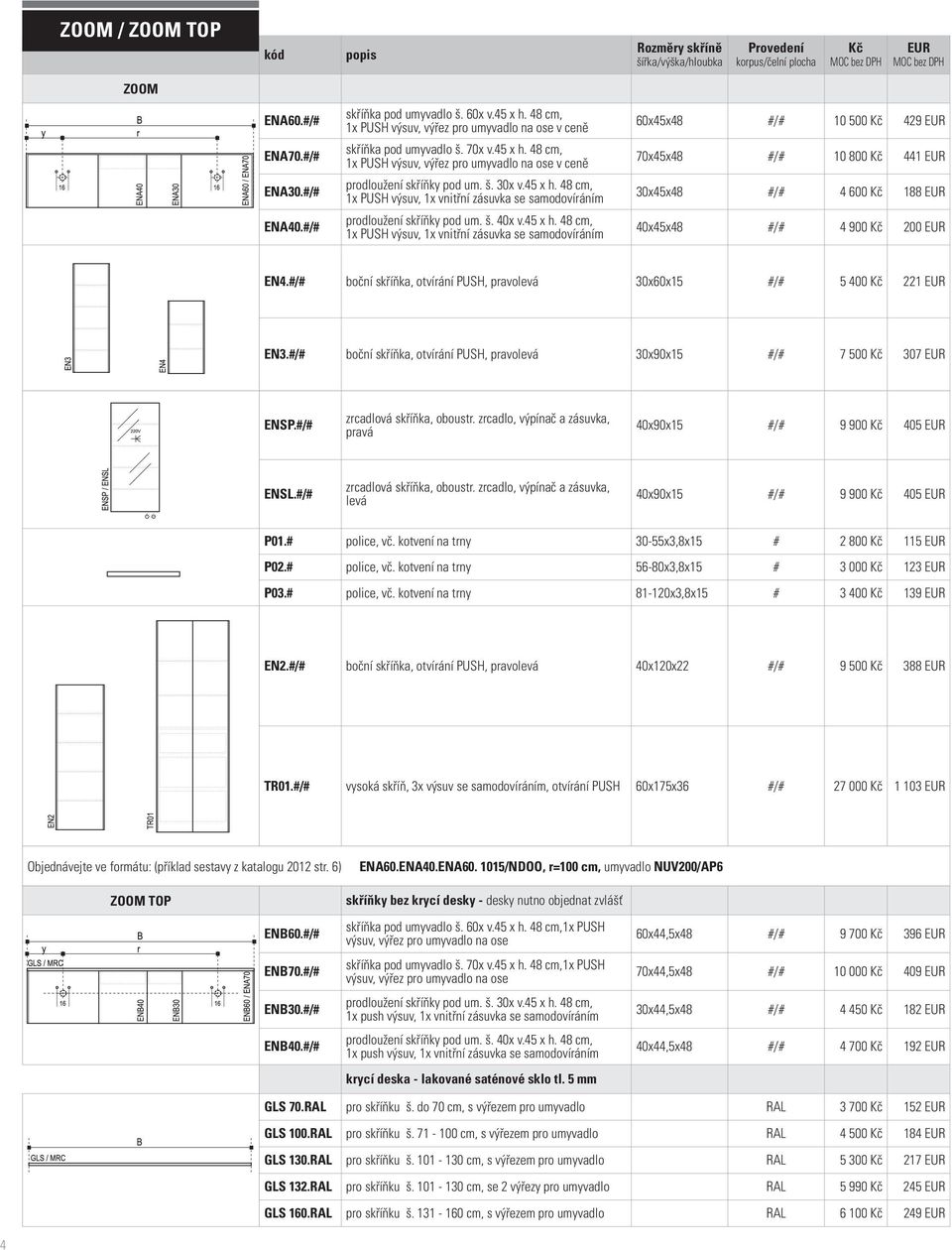 #/# boční skříňka, otvírání PUSH, pravolevá 30x60x15 #/# 5 400 221 EN3.#/# boční skříňka, otvírání PUSH, pravolevá 30x90x15 #/# 7 500 307 ENSP.#/# zrcadlová skříňka, oboustr.