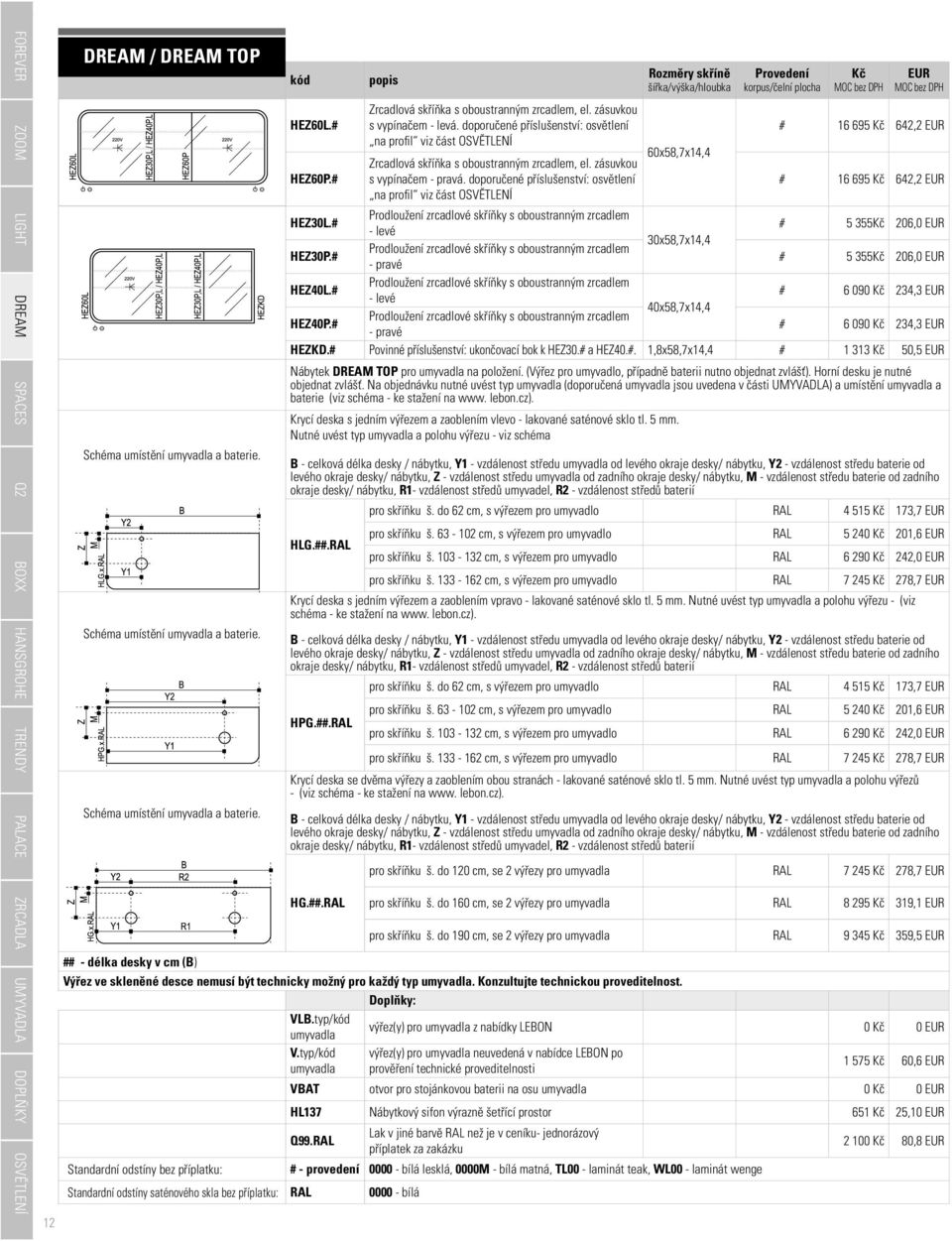 zásuvkou s vypínačem - pravá. doporučené příslušenství: osvětlení na profil viz část OSVĚTLENÍ 60x58,7x14,4 # 16 695 642,2 # 16 695 642,2 Prodloužení zrcadlové skříňky s oboustranným zrcadlem HEZ30L.