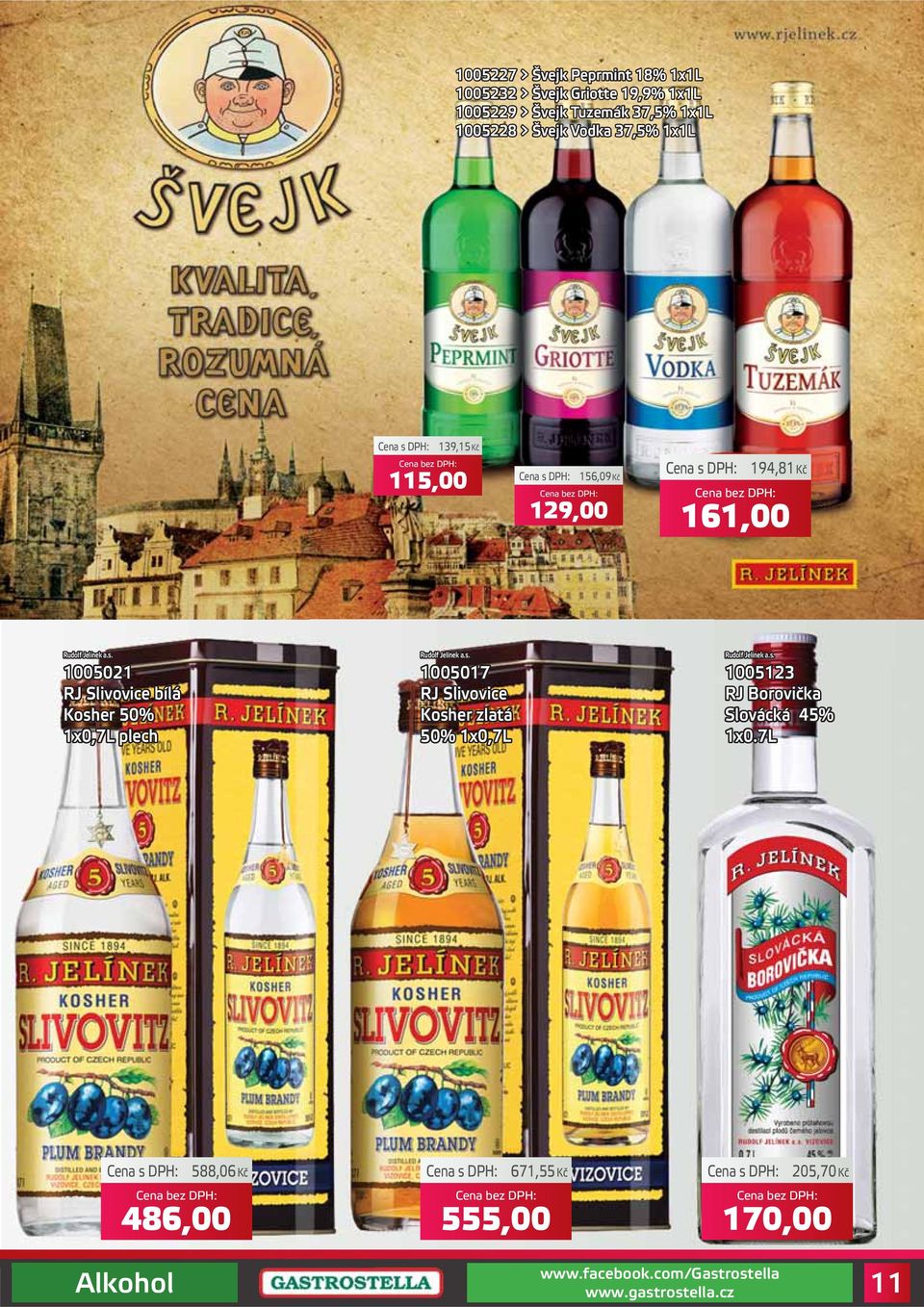 1005021 RJ Slivovice bílá Kosher 50% 1x0,7L plech Rudolf Jelínek a.s. 1005017 RJ Slivovice Kosher zlatá 50% 1x0,7L Rudolf Jelínek a.