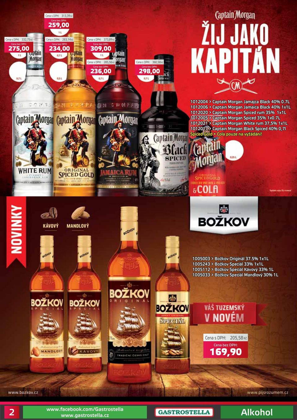 7L 1012021 > Captain Morgan White rum 37,5% 1x1L 1012017 > Captain Morgan Black Spiced 40% 0,7l Spiced Gold + Cola pouze na vyžádání!