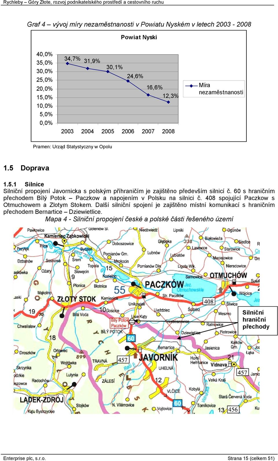 60 s hraničním přechodem Bílý Potok Paczkow a napojením v Polsku na silnici č. 408 spojující Paczkow s Otmuchowem a Zlotym Stokem.