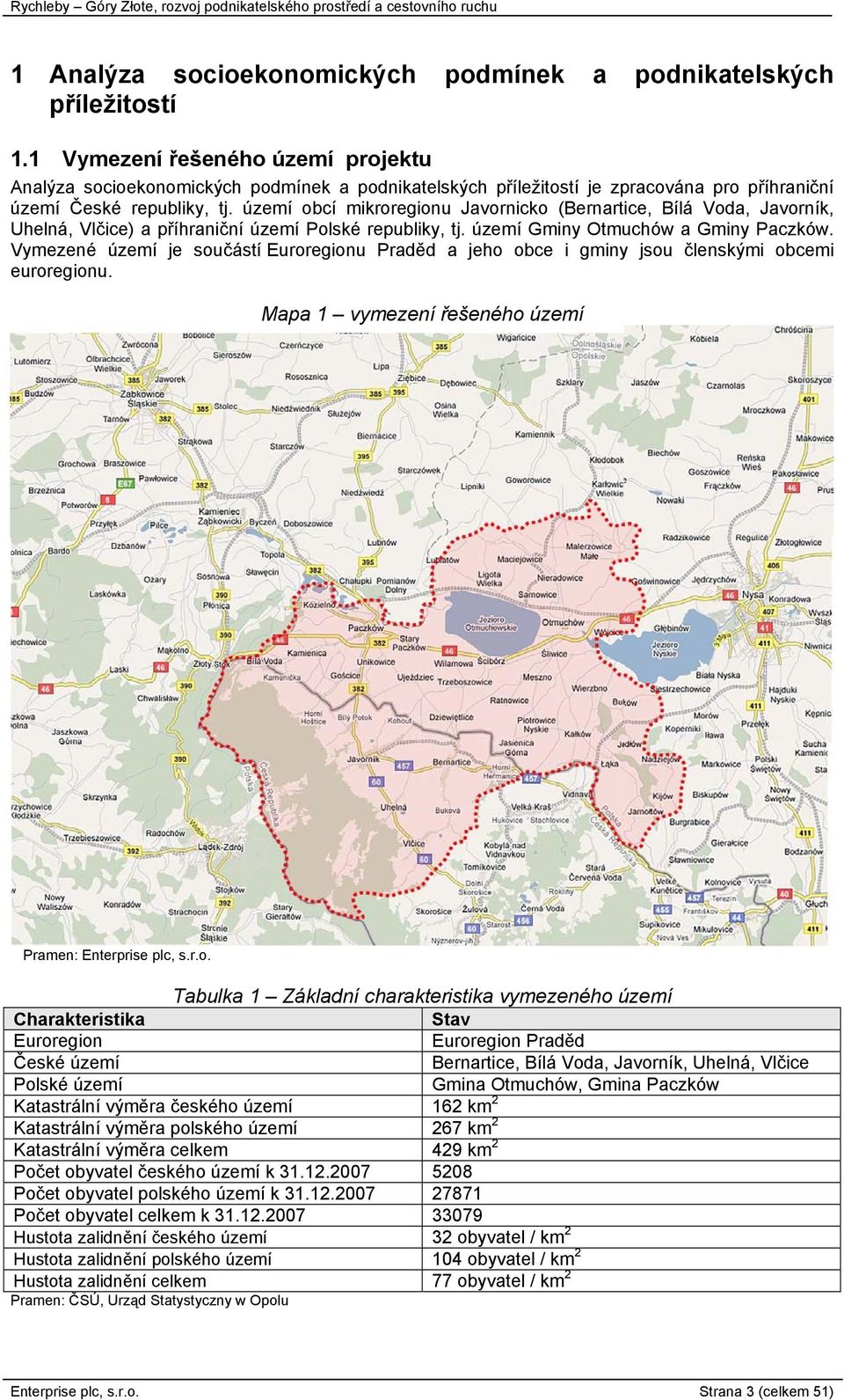 území obcí mikroregionu Javornicko (Bernartice, Bílá Voda, Javorník, Uhelná, Vlčice) a příhraniční území Polské republiky, tj. území Gminy Otmuchów a Gminy Paczków.