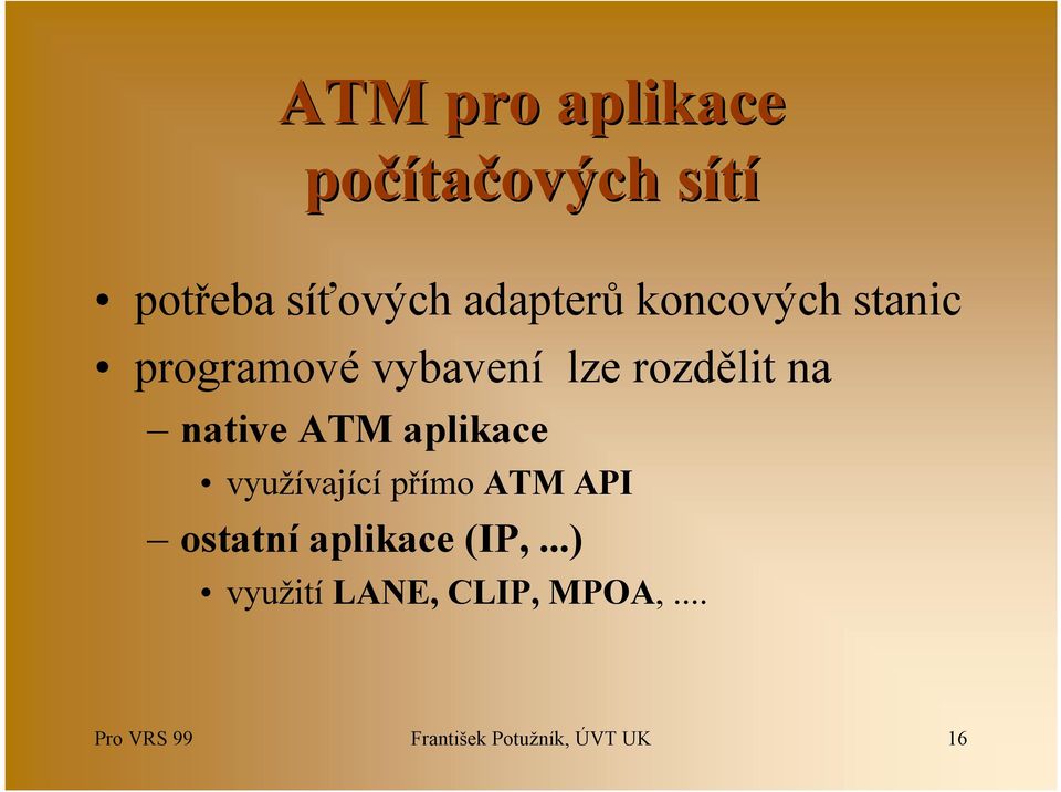 aplikace využívající přímo ATM API ostatní aplikace (IP,.
