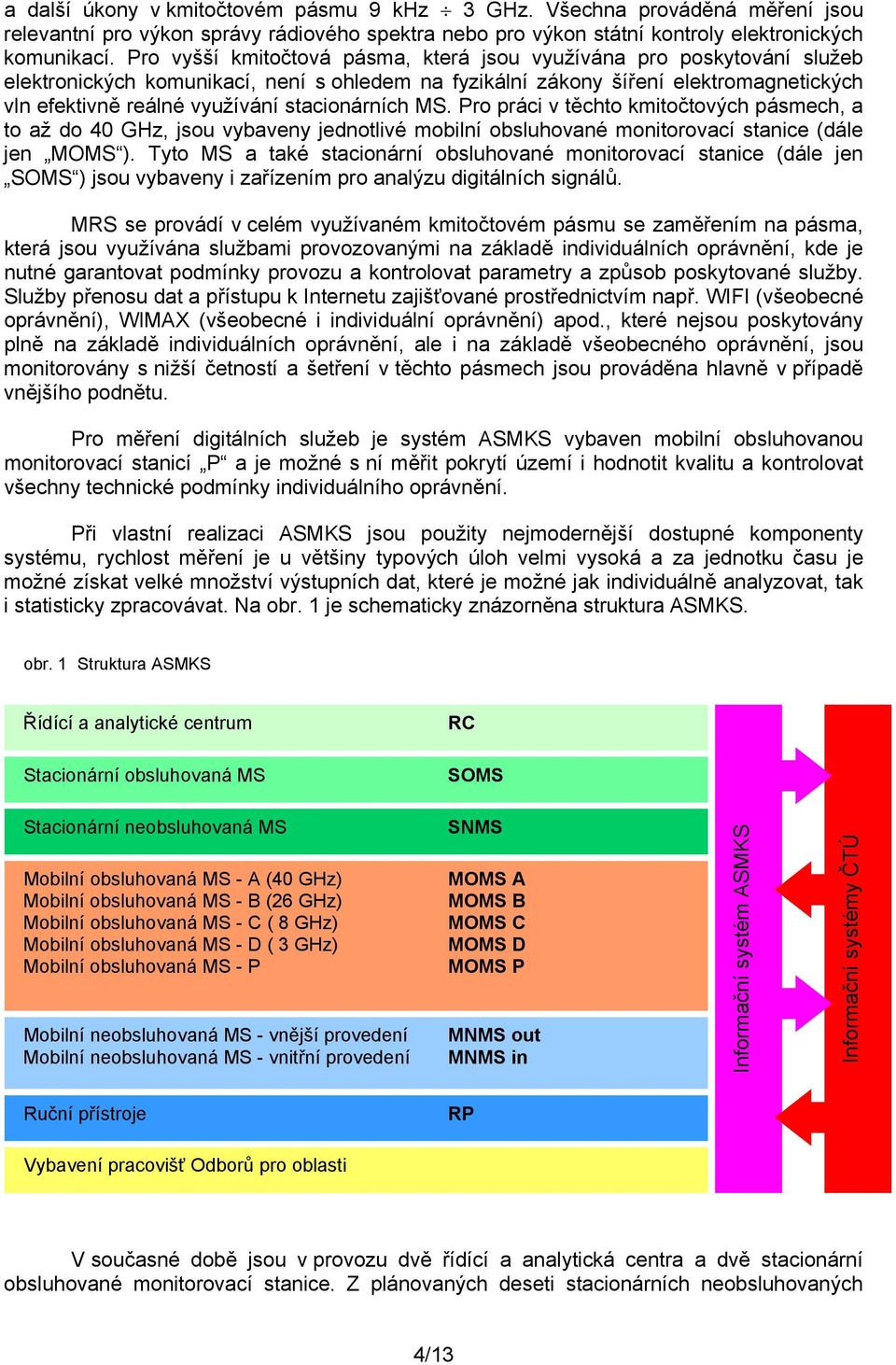 stacionárních MS. Pro práci v těchto kmitočtových pásmech, a to až do 40 GHz, jsou vybaveny jednotlivé mobilní obsluhované monitorovací stanice (dále jen MOMS ).