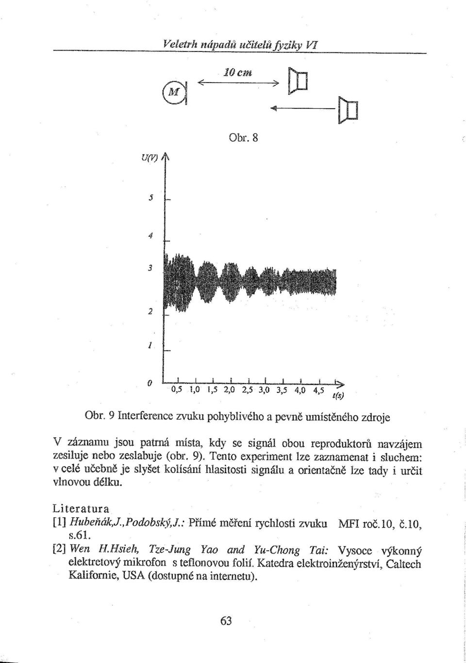 9). Tento experiment lze zaznamenat i sluchem: v celé učebně je slyšet kolísmú hlasitosti signálu a orientačně lze tady i určit vlnovou délku.