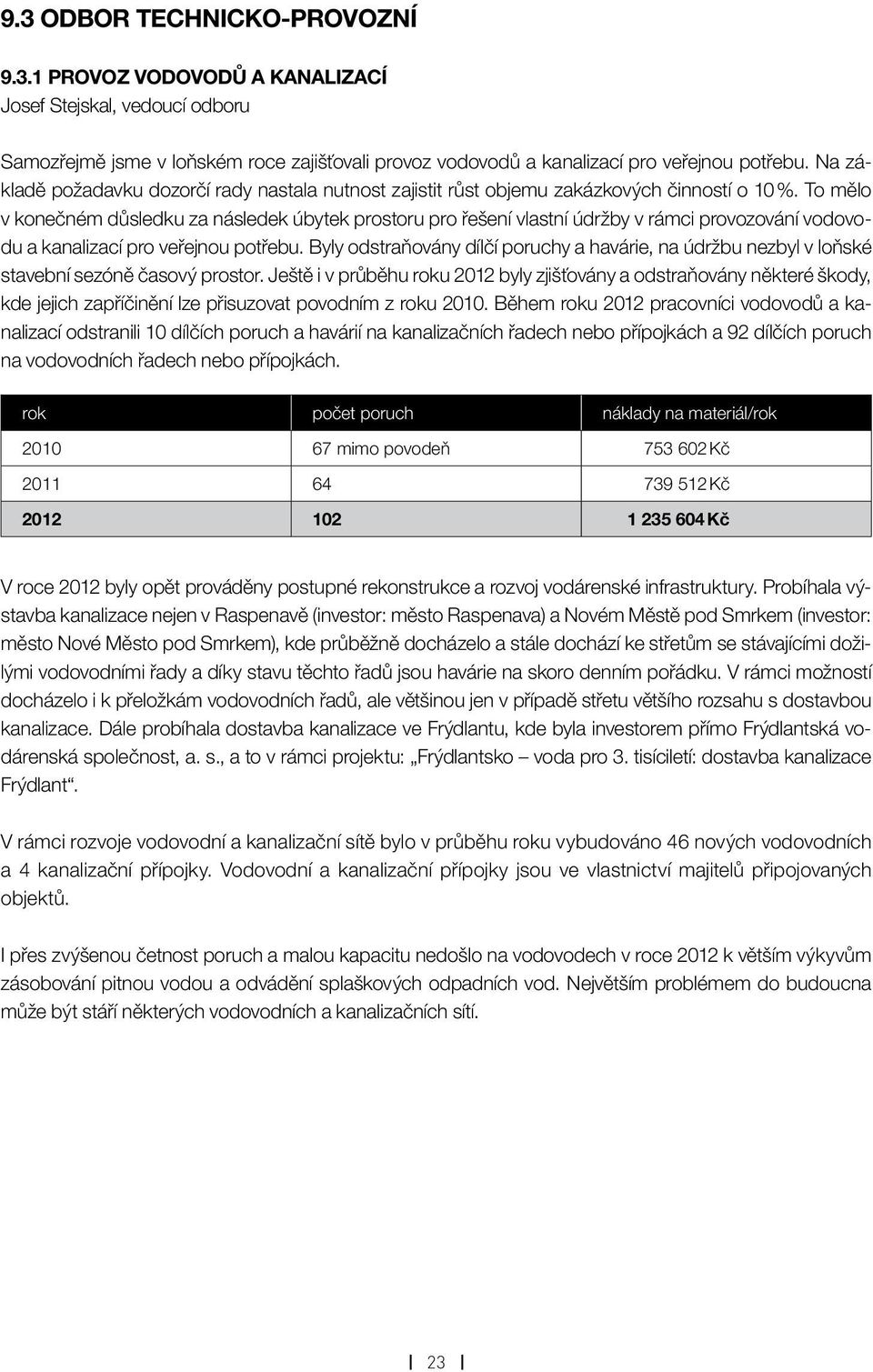 To mělo v konečném důsledku za následek úbytek prostoru pro řešení vlastní údržby v rámci provozování vodovodu a kanalizací pro veřejnou potřebu.