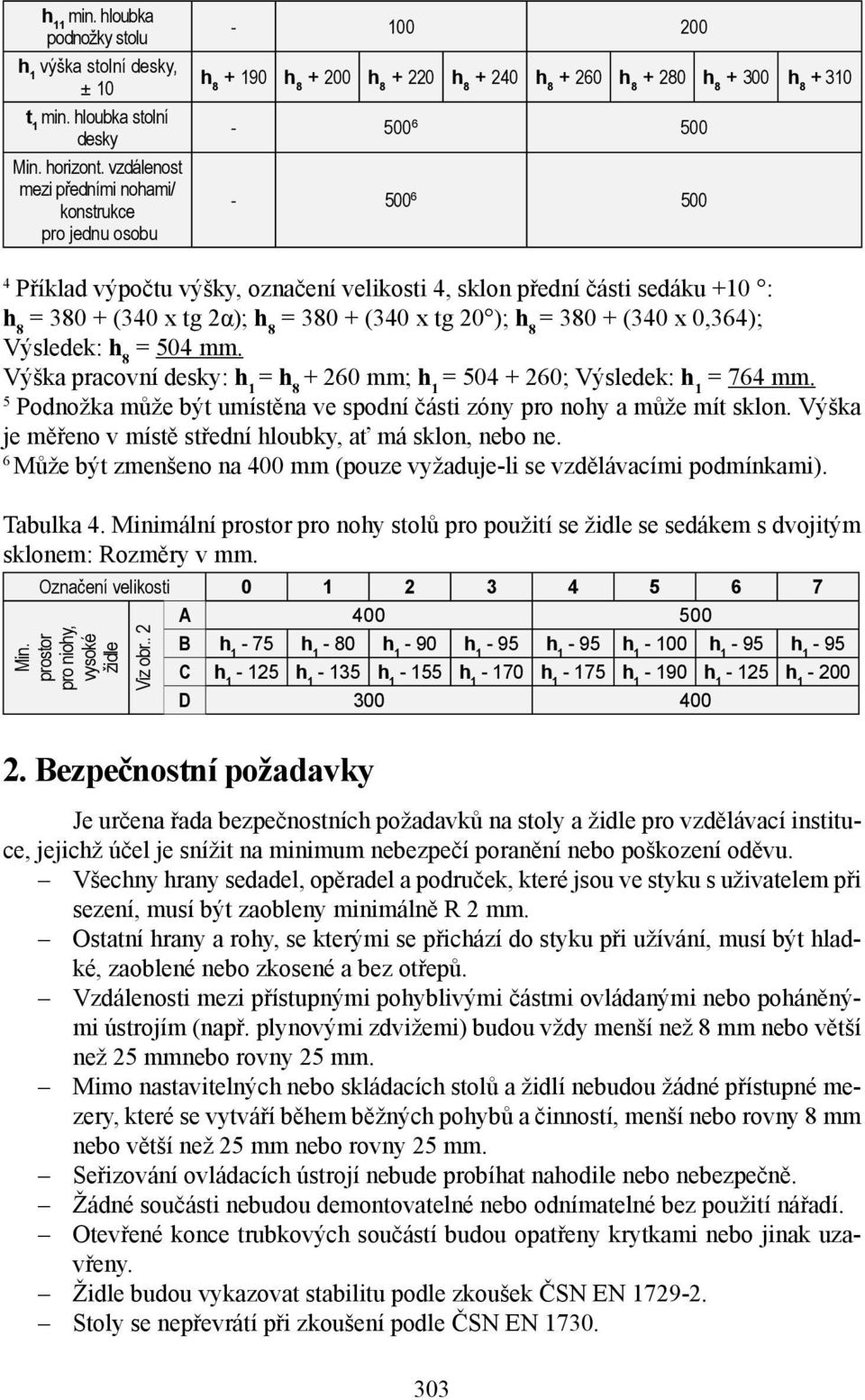 označení velikosti 4, sklon přední části sedáku +10 : h 8 = 380 + (340 x tg 2α); h 8 = 380 + (340 x tg 20 ); h 8 = 380 + (340 x 0,364); Výsledek: h 8 = 504 mm.